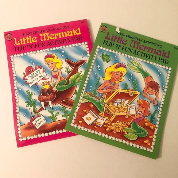 Vtg Hans Andersens Little Mermaid  Flip and Fun Activity Pads 2 Colouring Books - Picture 1 of 16